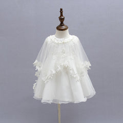 3PCS Baby's Christening Gown with Bonnet Cute Sleeveless Dress with Cloak