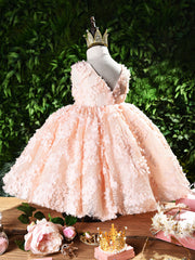 Sleeveless Pink Flower Girl Dresses V Backed Design for Kids Cute Princess Gown