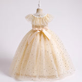 Sequins Flower Girl Dresses Puffy Tulle Gowns with Bow Cute Lace Collar Toddlers' Prom Dress