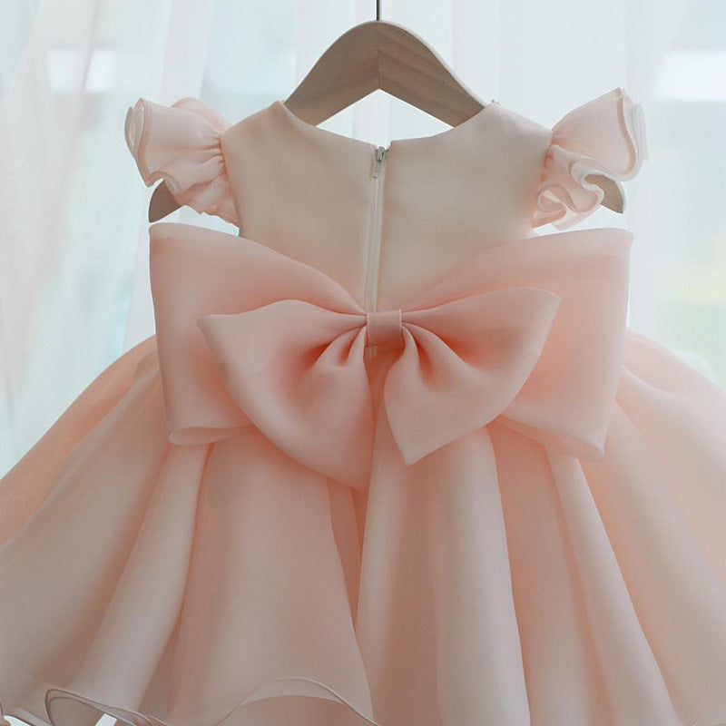 Cute Ruffles Puffy Pageant Dress with Bow Elegant Birthday Party Gown for Kids