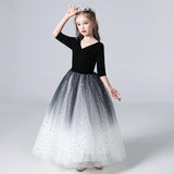Half Sleeves Flower Girl Dresses Classic V N ecked Ankle Length Gown Sequins Tulle Gown