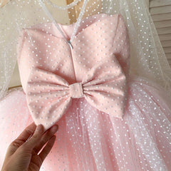 Girls Cute Dress Polka Dots Soft Tulle Princess Dresses Kids Puffy Gown with Bow