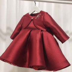 Children's A Line Burgundy Gown with Bow Cute Ruffle Prom Dress for Banquet