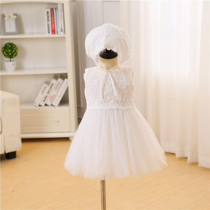 Baby Girls' Christening Dresses with Bonnet Cute A Line Princess Gown 0-24 Months