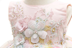 Baby Girls' Colorful Flower Girl Dresses with 3D Embroidery Tulle Princess Dress Short Skirt