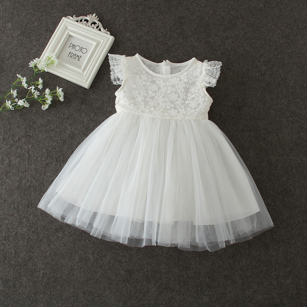 Cute Christening Dress with Bonnet Soft Tulle Gown Embroidery Sheer Bodice
