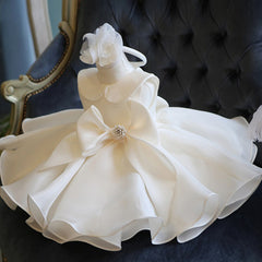 Ruffle Flower Girl Dresses with Bow Peter Pan Necked Birthday Prom Gown