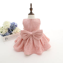 Sleeveless Lace Gown with Bow and Bonnet Christening Dresses 2 Colors