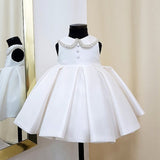 Gorgeous Kid's Ruffle Princess Dress with Bow Sleeveless Peter Pan Collar Gown