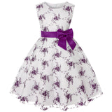 Classic Round Necked Girls Cute Dresses with Bow Floral Printed Multi-colors Ball Gown