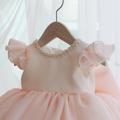 Cute Ruffles Puffy Pageant Dress with Bow Elegant Birthday Party Gown for Kids