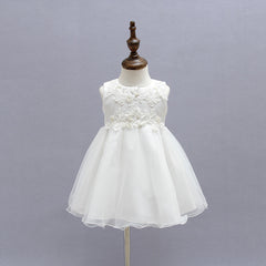 3PCS Baby's Christening Gown with Bonnet Cute Sleeveless Dress with Cloak