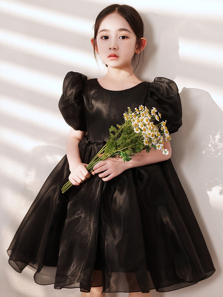 Simple Puff Sleeves Girls' Princess Dress Elegant Piano Performance Wear