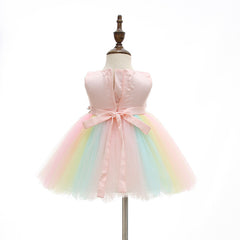 Baby Girls' Colorful Flower Girl Dresses with 3D Embroidery Tulle Princess Dress Short Skirt