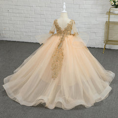 Puffy Floor Length Dress with Beads Embroidery Sheer Gown for Birthday Party