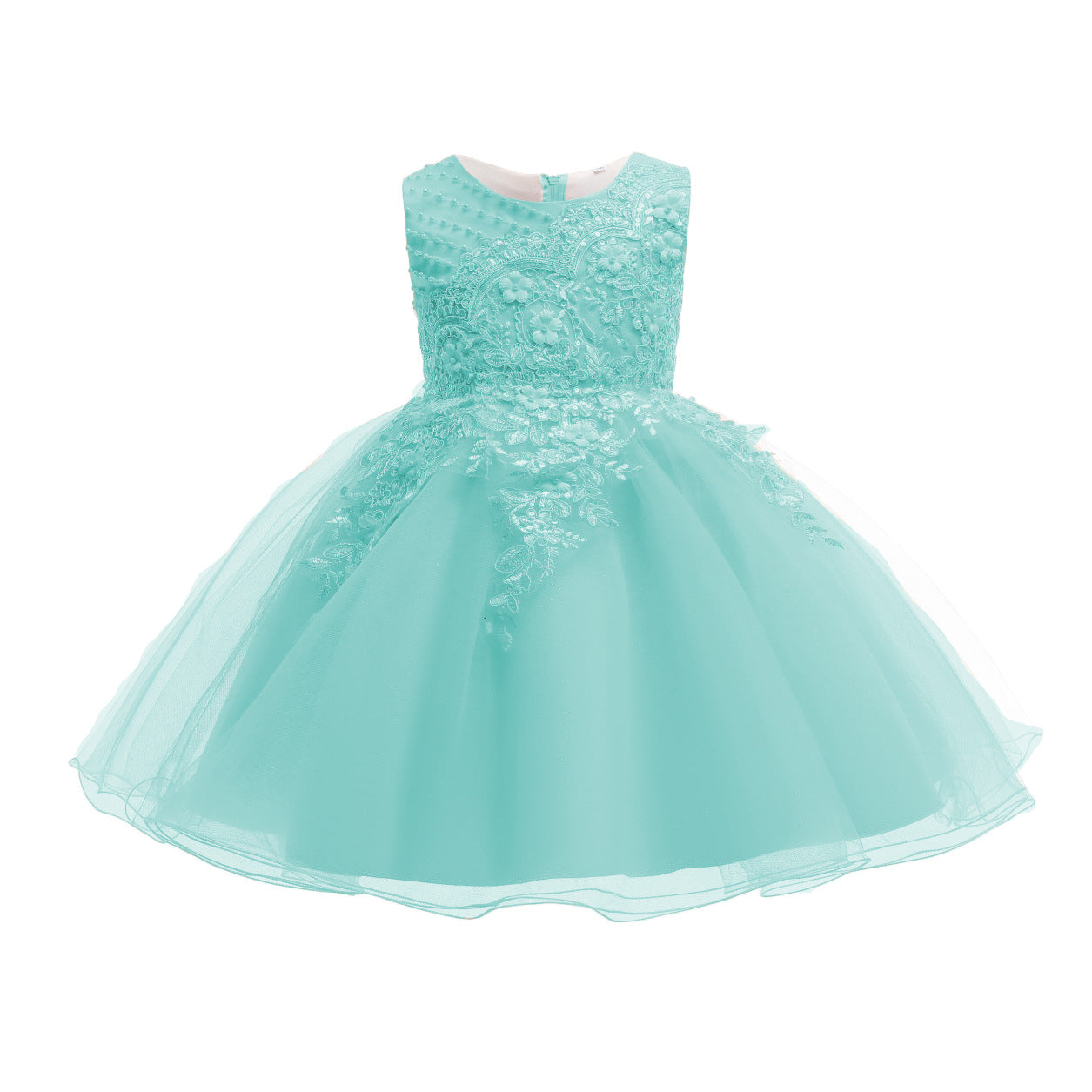 Cute Flower Girl Dresses with Imitation Pearls Colorful Sleeveless Puffy Tull Gown for Kids
