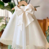 Round Neck Flower Girl Dresses with Big Bow Elegant Princess Dress for 1-14 Years