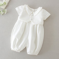 Infant Boys Christening Outfits Peter Collar Cute Babies Baptism Suits with Bonnet