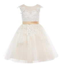 First Communion Dress Tea Length Tulle Gown Princess Dresses Embroidery Sheer