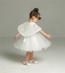 Cute Baby Girl's A line White Gown with Cape Puffy Christening Gowns