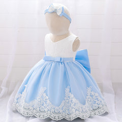 Cute Baby Girl Dresses with Bow Soft Lace Full Length Ball Gown Multi Colors