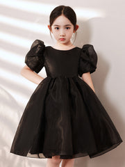 Simple Puff Sleeves Girls' Princess Dress Elegant Piano Performance Wear