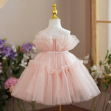 A Line Pink Dress Soft Tulle Gown for Kids Cute Girls' Birthday Dress