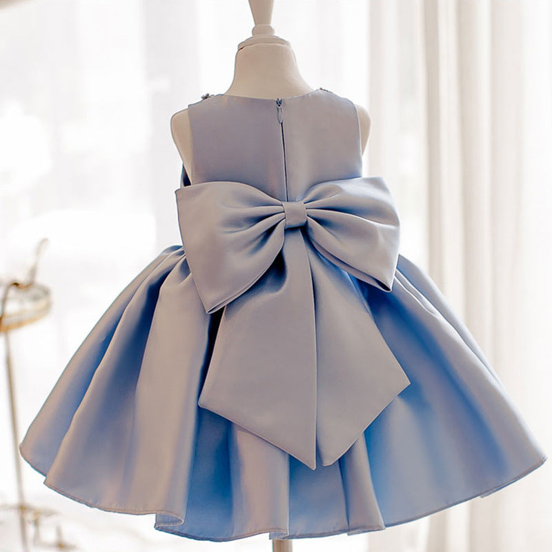 A Line Sleeveless Flower Girl Dresses with Bows Round Necked Performance Costume