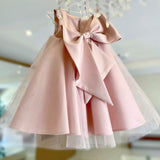 Round Neck Flower Girl Dresses with Big Bow Elegant Princess Dress for 1-14 Years
