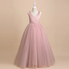 Girls' Cross Bust Flower Girl Dresses with Bow Sleeveless Silk Satin Tulle Gown