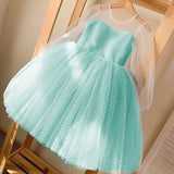 Girls Cute Dress Polka Dots Soft Tulle Princess Dresses Kids Puffy Gown with Bow