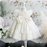 Kid's Embroidery Sheer Princess Dress with Bow Short Sleeves Formal Wear