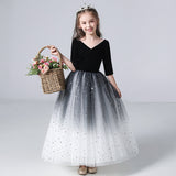 Half Sleeves Flower Girl Dresses Classic V N ecked Ankle Length Gown Sequins Tulle Gown
