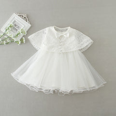 Cute Baby Girl's A line White Gown with Cape Puffy Christening Gowns