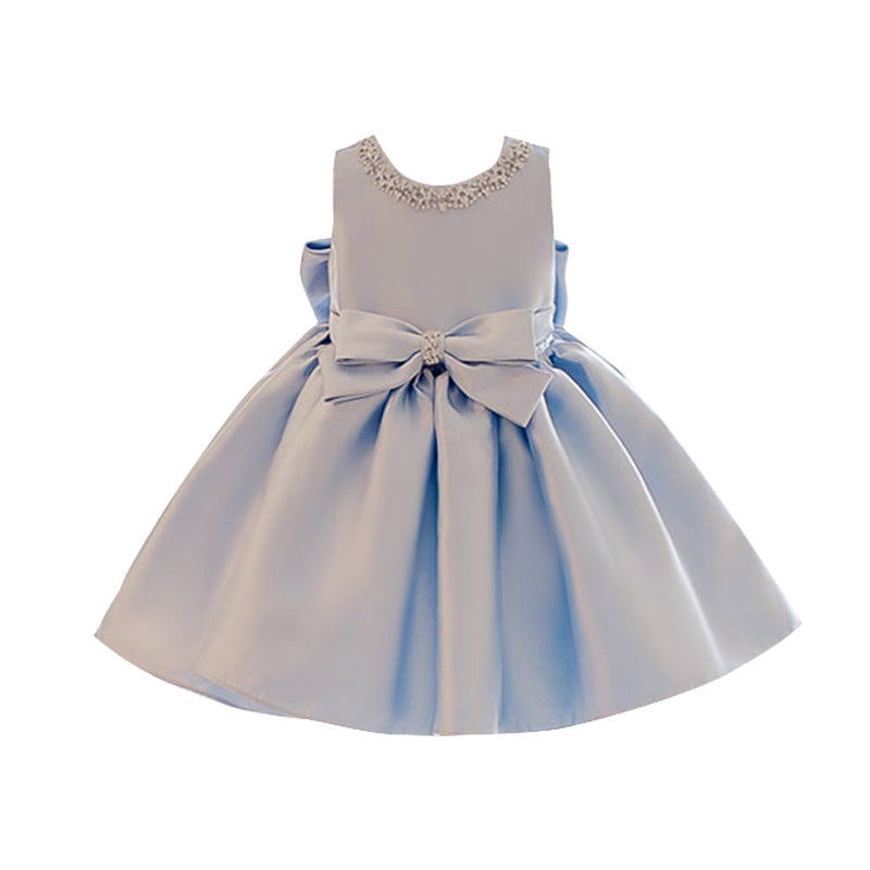 A Line Sleeveless Flower Girl Dresses with Bows Round Necked Performance Costume