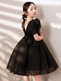 Simple Puff Sleeves Girls' Princess Dress Elegant Piano Performance Wear