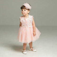 White and Pink Baby Girls' Flower Girl Dress Cute Simple Christening Dresses 0-24 Months