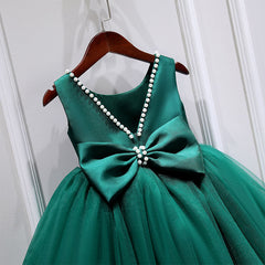 Cute Sleeveless Tulle Gown with Bow for Girls A Line Princess Dress with Imitation pearls