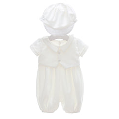 Infant Boys Christening Outfits Peter Collar Cute Babies Baptism Suits with Bonnet