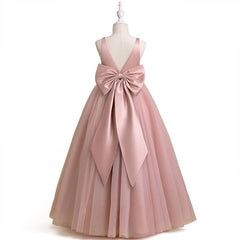 Girls' Cross Bust Flower Girl Dresses with Bow Sleeveless Silk Satin Tulle Gown