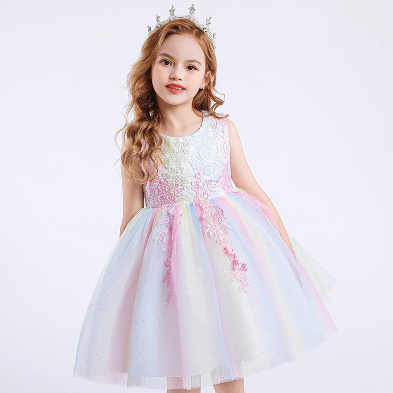Cute Sequins Tulle Dress Classic Round Necked Puffy Gown Multi Colors for Kids Party Dress