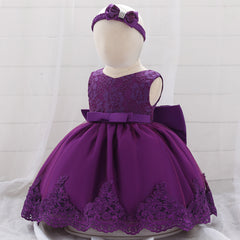 Cute Baby Girl Dresses with Bow Soft Lace Full Length Ball Gown Multi Colors