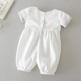 Infant Boys Short Sleeves Christening Outfits with Bonnet Classic Round Necked Baptism Suits