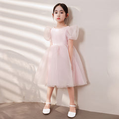 Simple Puff Sleeves Girls' Princess Dress Elegant Piano Performance Wear