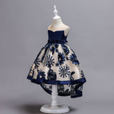 Embroidery Sheer Flower Girl Dresses with Bow Sleeveless High-low Dresses for Children