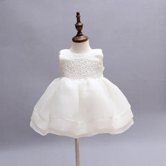 Babe 2 PCS Round Neck Sleeves Christening Dress with Bonnet