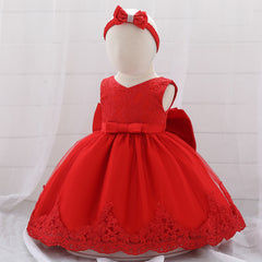 Cute Baby Girl Dresses with Bow Soft Lace Full Length Ball Gown Multi Colors