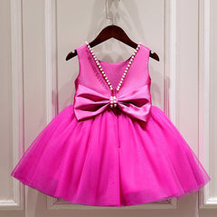 Cute Sleeveless Tulle Gown with Bow for Girls A Line Princess Dress with Imitation pearls