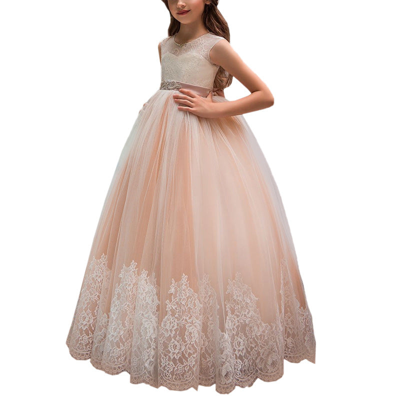 Flower Girl Gown for Wedding Kids Sleeveless long Lace ball gowns for girls first communion dress Birthday Dresses