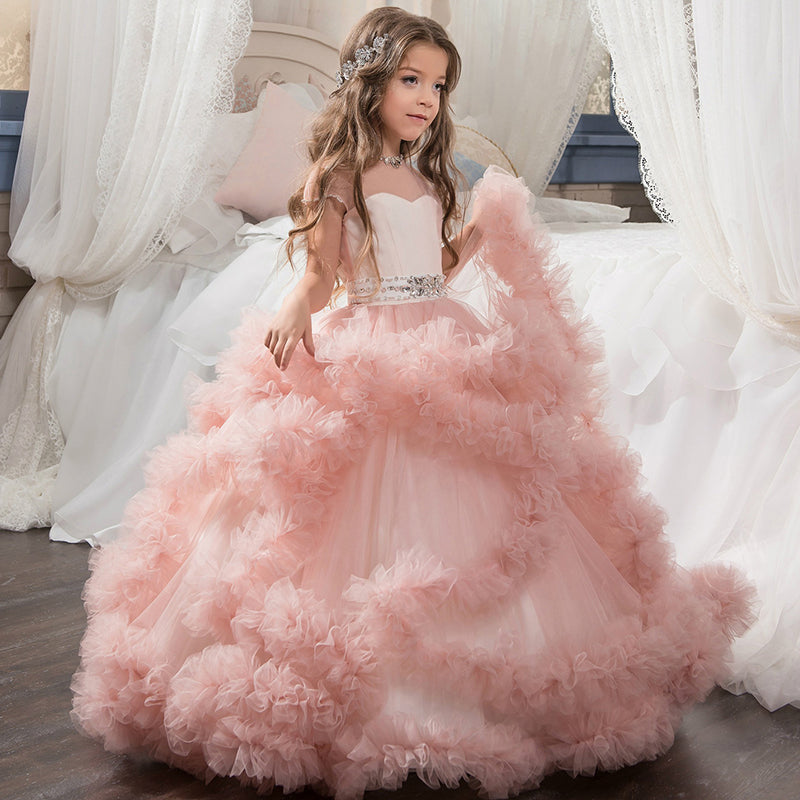 Flower Girl Dress Short-Sleeved V Back communion dress lace top Tulle Avadress Flower Girl Dress Short-Sleeved V Back communion dress lace top Tulle Avadress